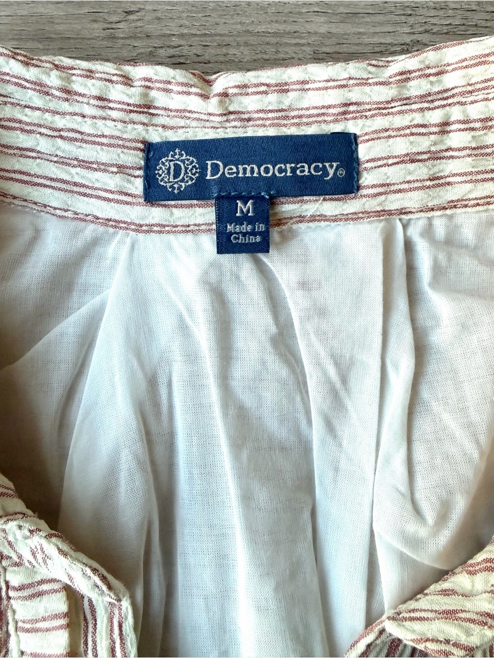 NWT Democracy Ecru Fired Brick Stripe Cap Sleeve Bubble Hem Blouse M - Picture 13 of 15
